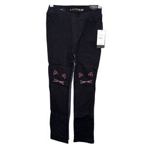 Vigoss Kids Black Cat Embroidered Leggings 6X